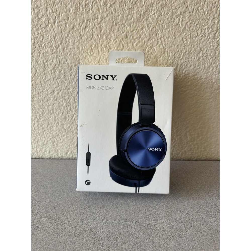 Sony MDR-ZX310AP Wired On-Ear Headphones w/ Mic Blue NEW IN BOX